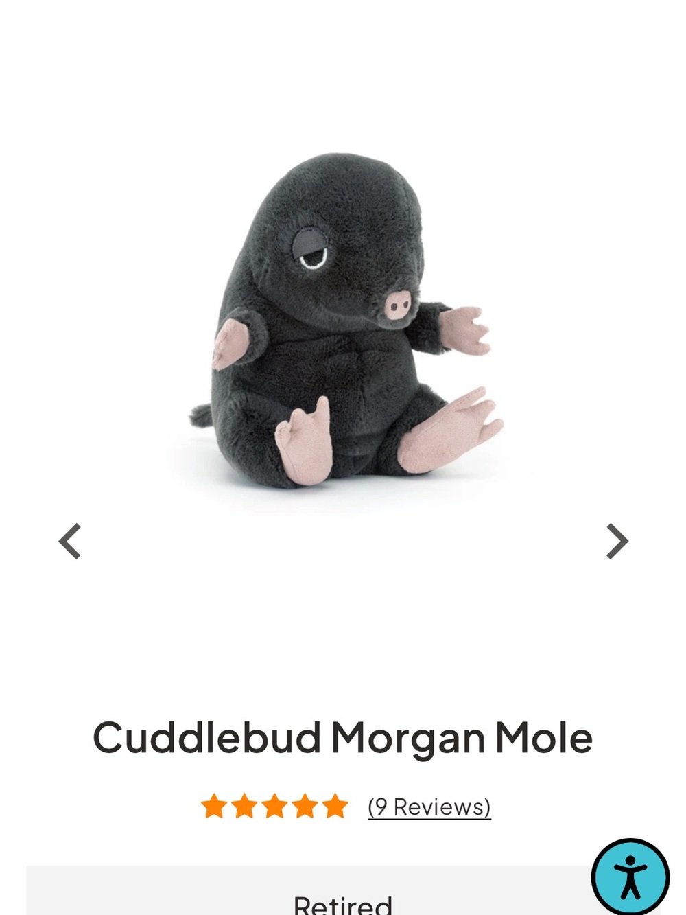 Jellycat Morgan Mole Plush - Black with Pale Pink Snout and Paws